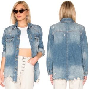 Free People Moon Child Denim Western Jacket Small Distressed